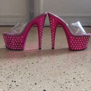 Pleaser brand stripper heels. Metallic pink